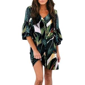 Tropical Leaf Print Sun Dress